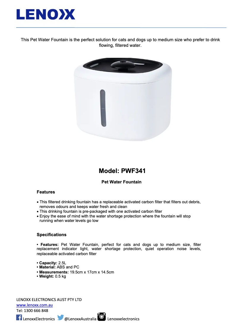 Page 1 de la notice Fiche technique Hacienda PWF340