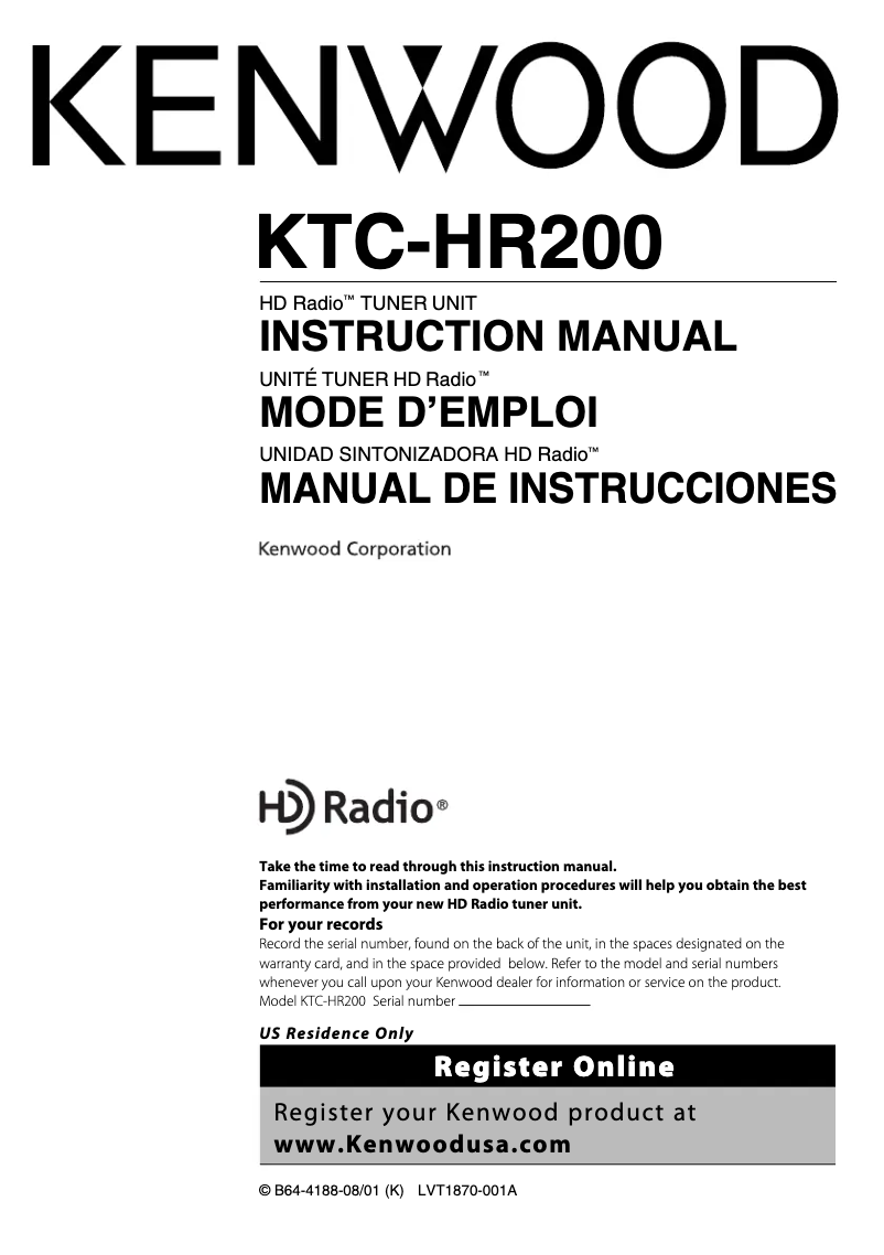 Page 1 de la notice Manuel utilisateur Kenwood KTC-HR200