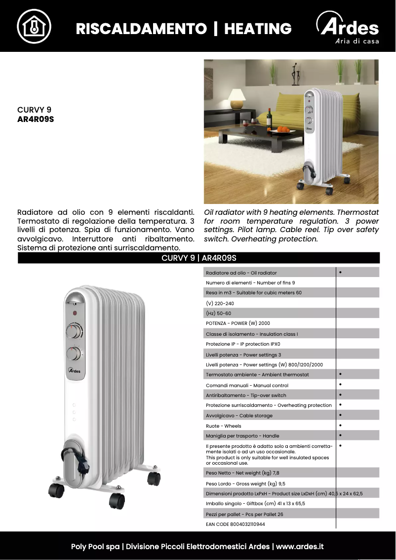 Page 1 de la notice Fiche technique Ardes AR4R09S