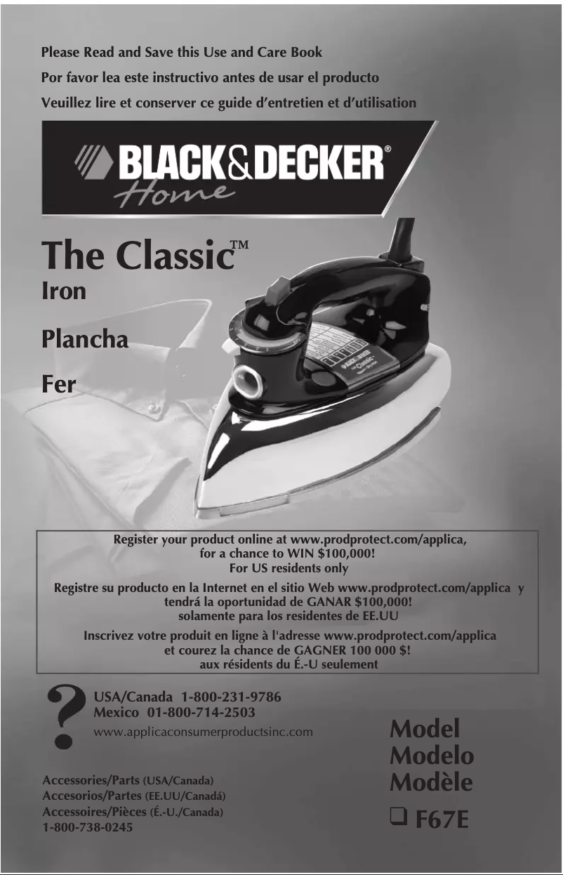 Page 1 de la notice Manuel utilisateur Applica The Classic Iron F67E