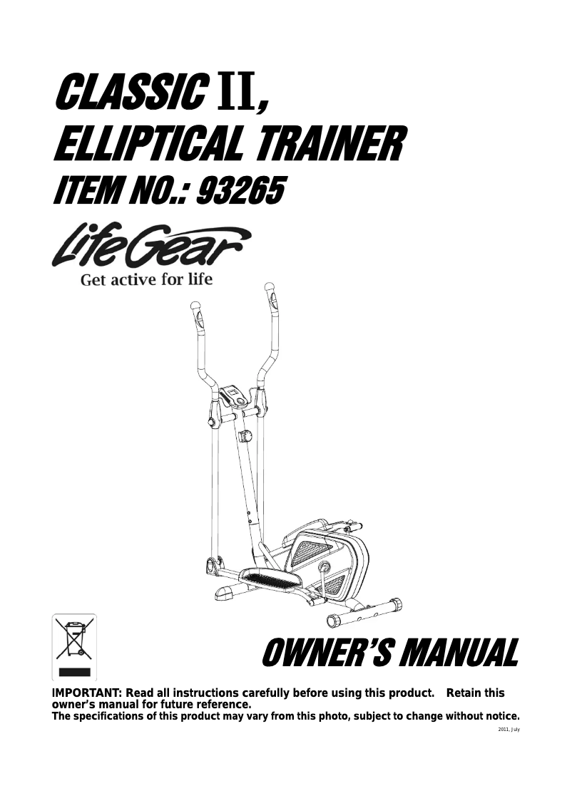 Page 1 de la notice Manuel utilisateur Life Gear Classic II 93265