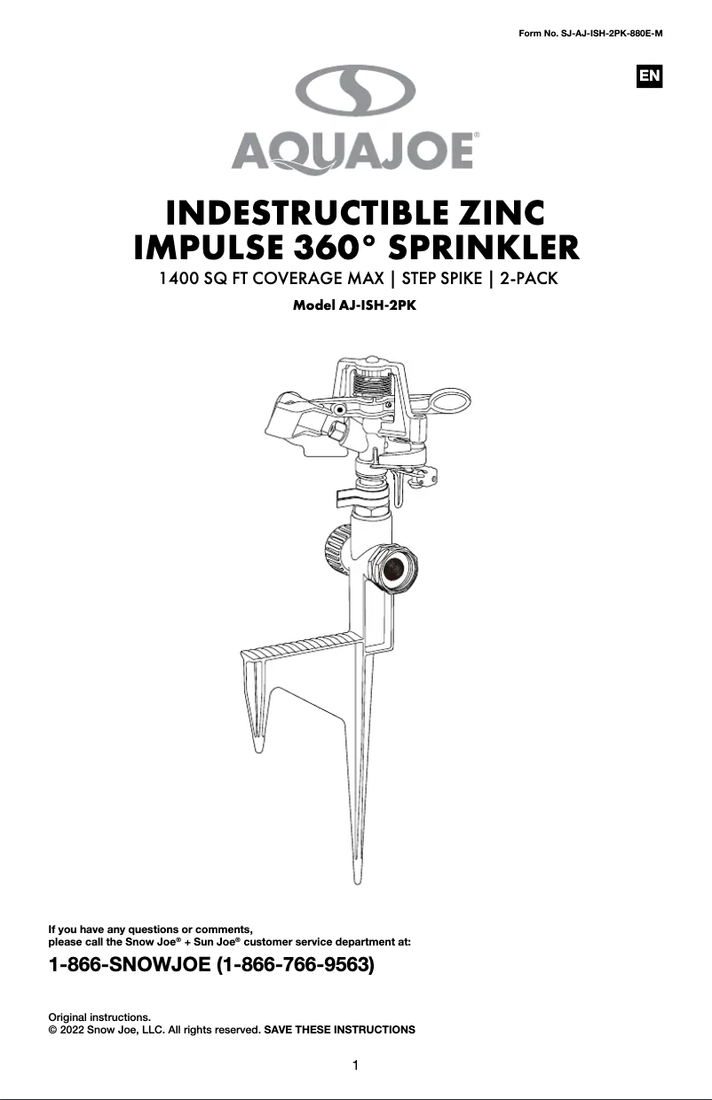 Página 1 del manual Manual de usuario Aqua Joe AJ-ISH-2PK