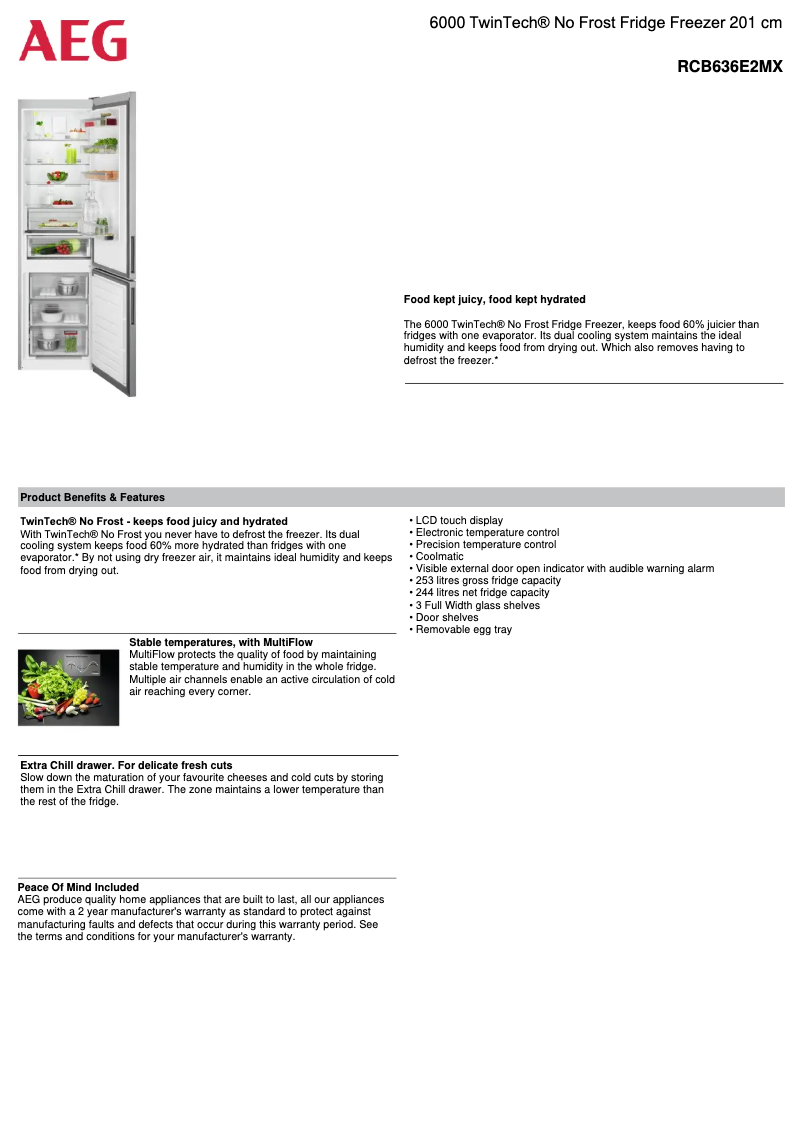 Page 1 de la notice Fiche technique AEG RCB636E2MX
