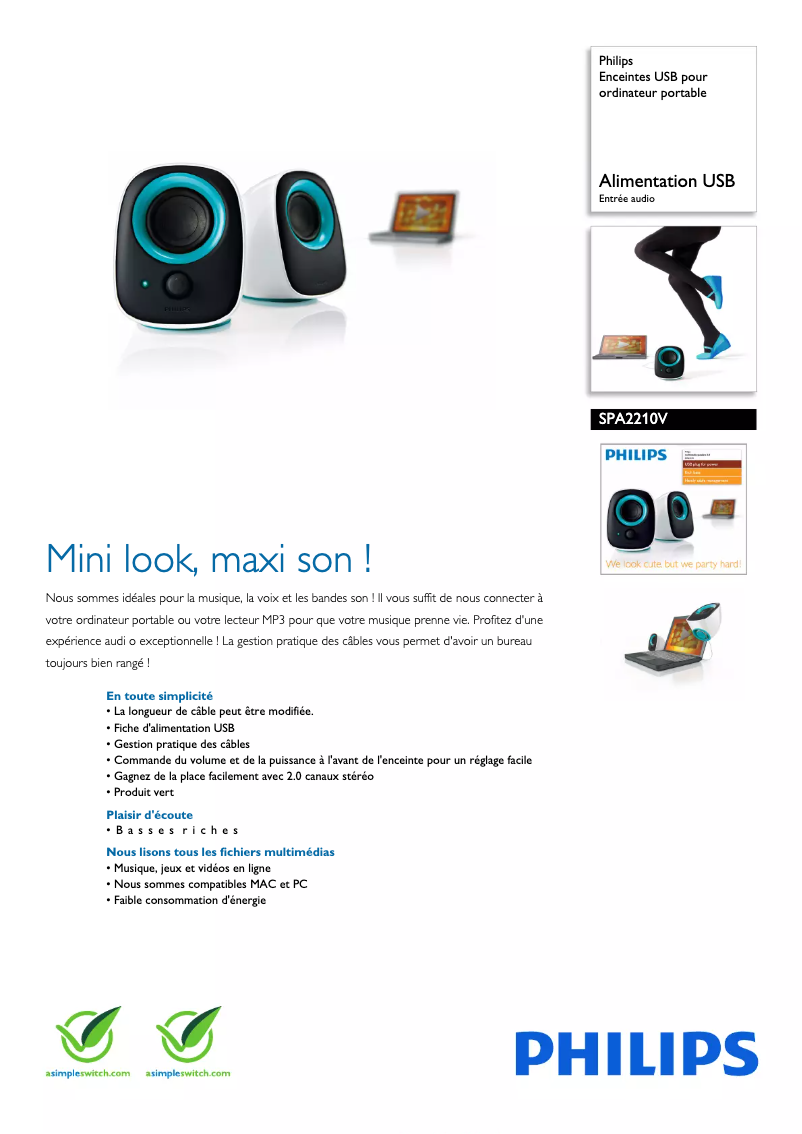 Page n°1 - Fiche technique Philips SPA2210V