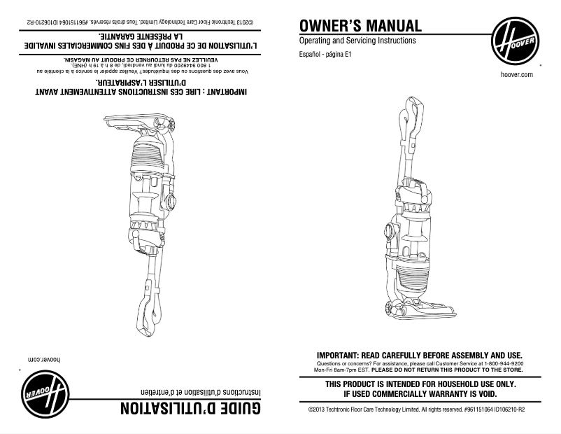 Page 1 de la notice Mode d'emploi Hoover Air Pro UH72450