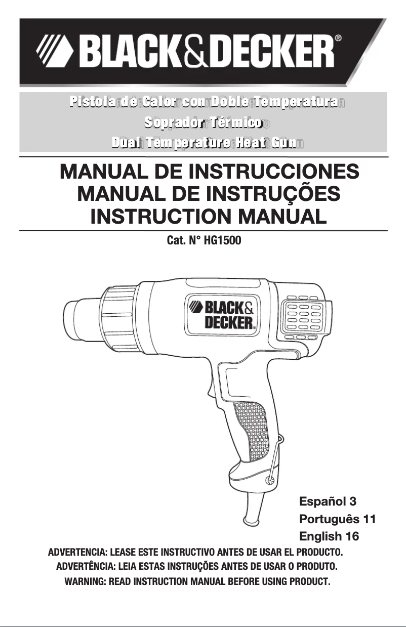 Image de la première page du manuel de l'appareil HG1500