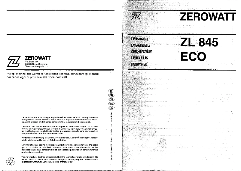 Page n°1 - Manuel utilisateur Zerowatt ZL 845 ECO