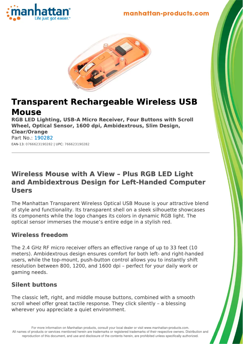 Page 1 de la notice Fiche technique Manhattan 190282