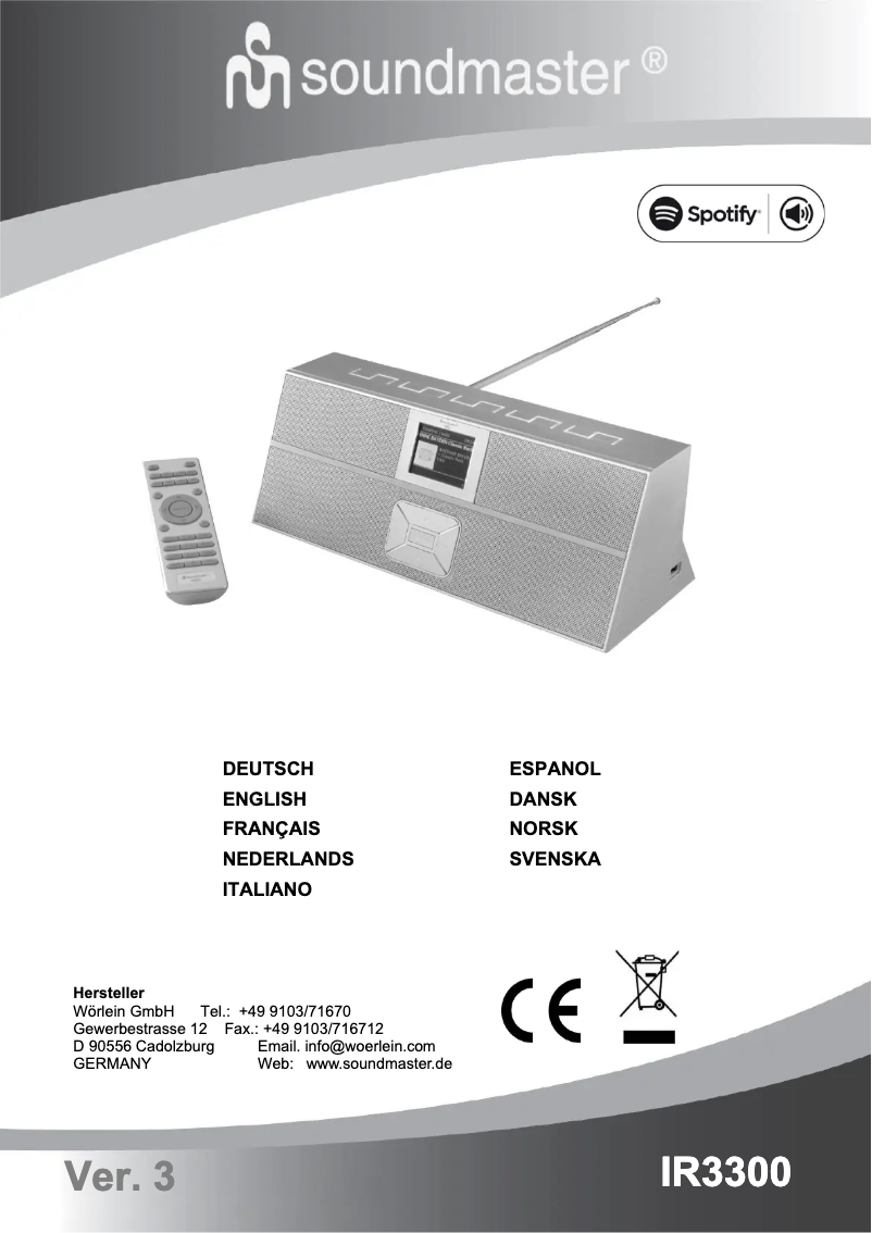 Page 1 de la notice Manuel utilisateur Soundmaster IR3300