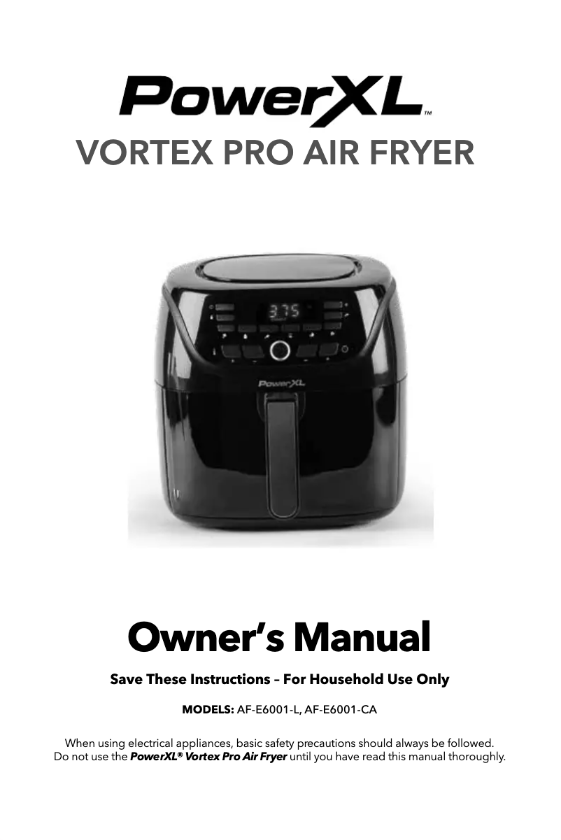 Page 1 de la notice Manuel utilisateur PowerXL Vortex Pro Air Fryer AF-E6001-L