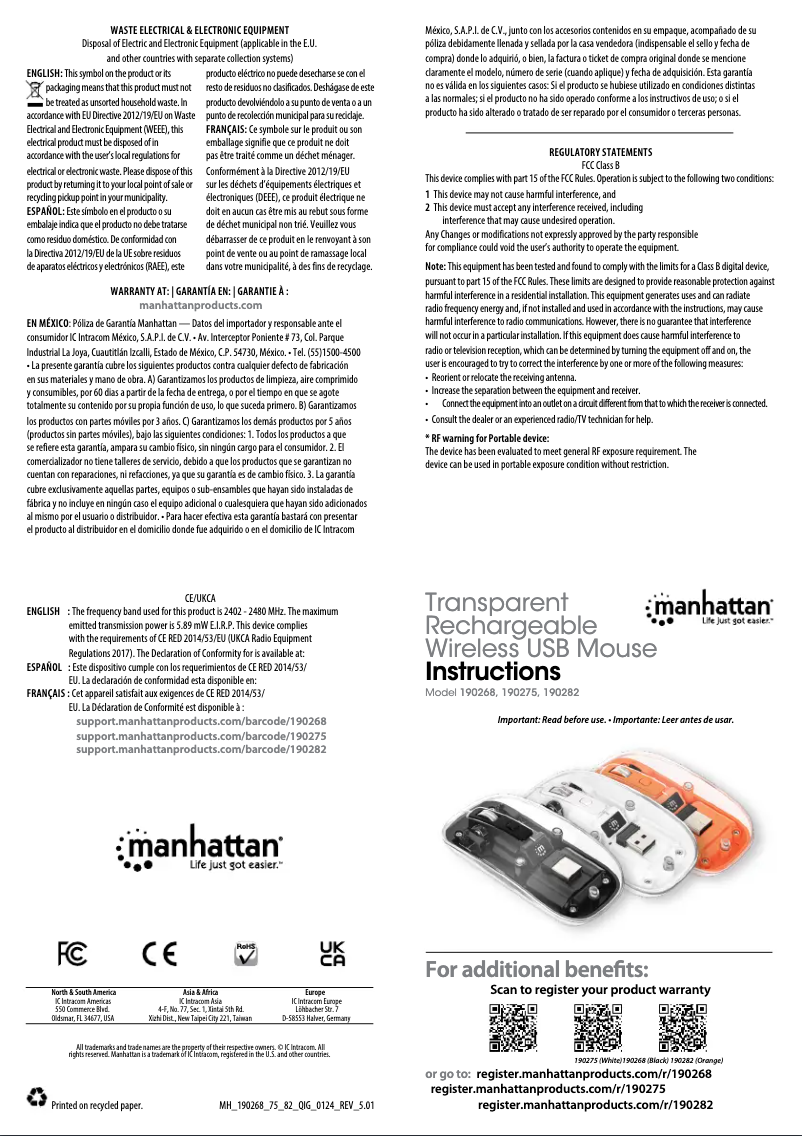 Page 1 de la notice Manuel utilisateur Manhattan 190275