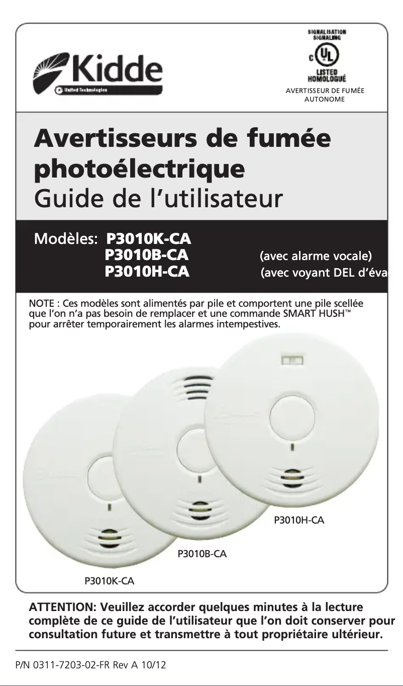 Page n°1 - Manuel utilisateur Kidde P3010B-CA