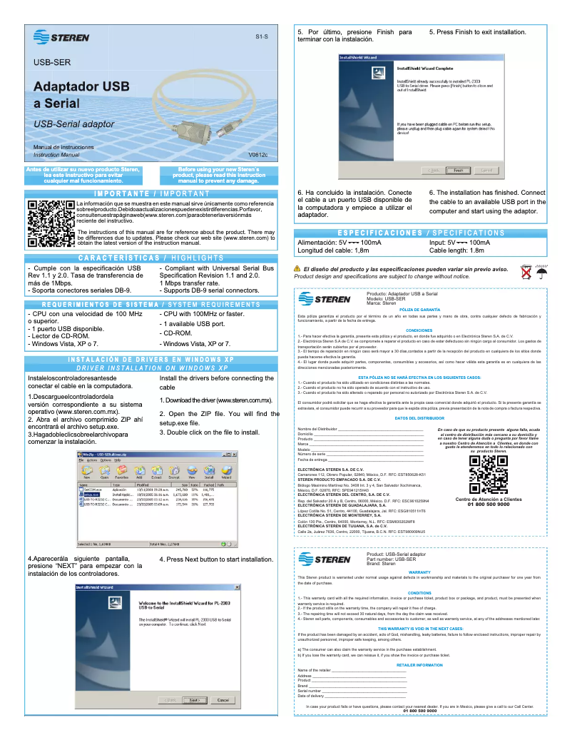 Image de la première page du manuel de l'appareil USB-SER