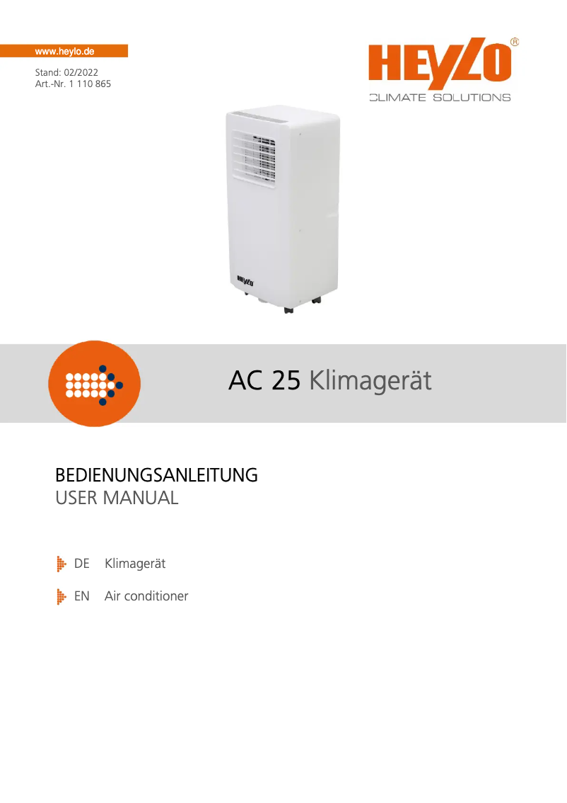 Page 1 de la notice Manuel utilisateur Heylo AC 25