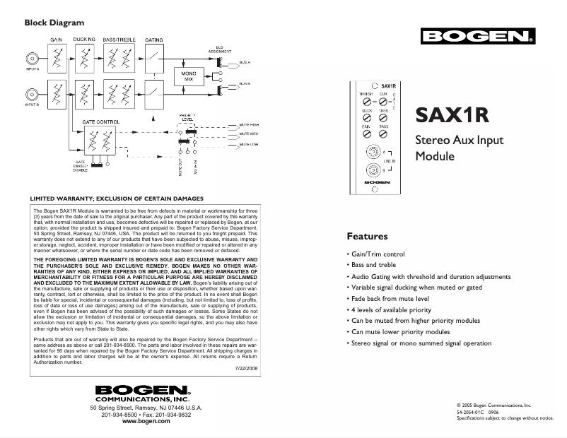 Page 1 de la notice Manuel utilisateur Bogen SAX1R