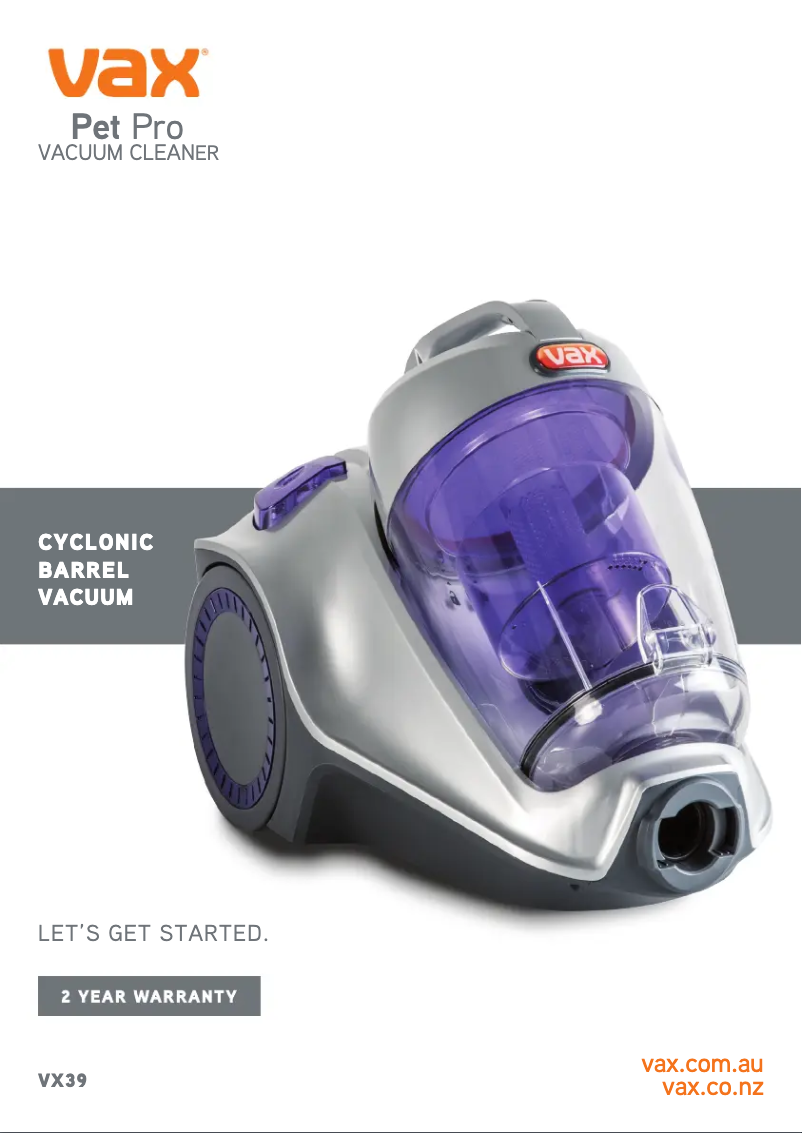 Page 1 de la notice Manuel utilisateur Vax Pet Pro VX39