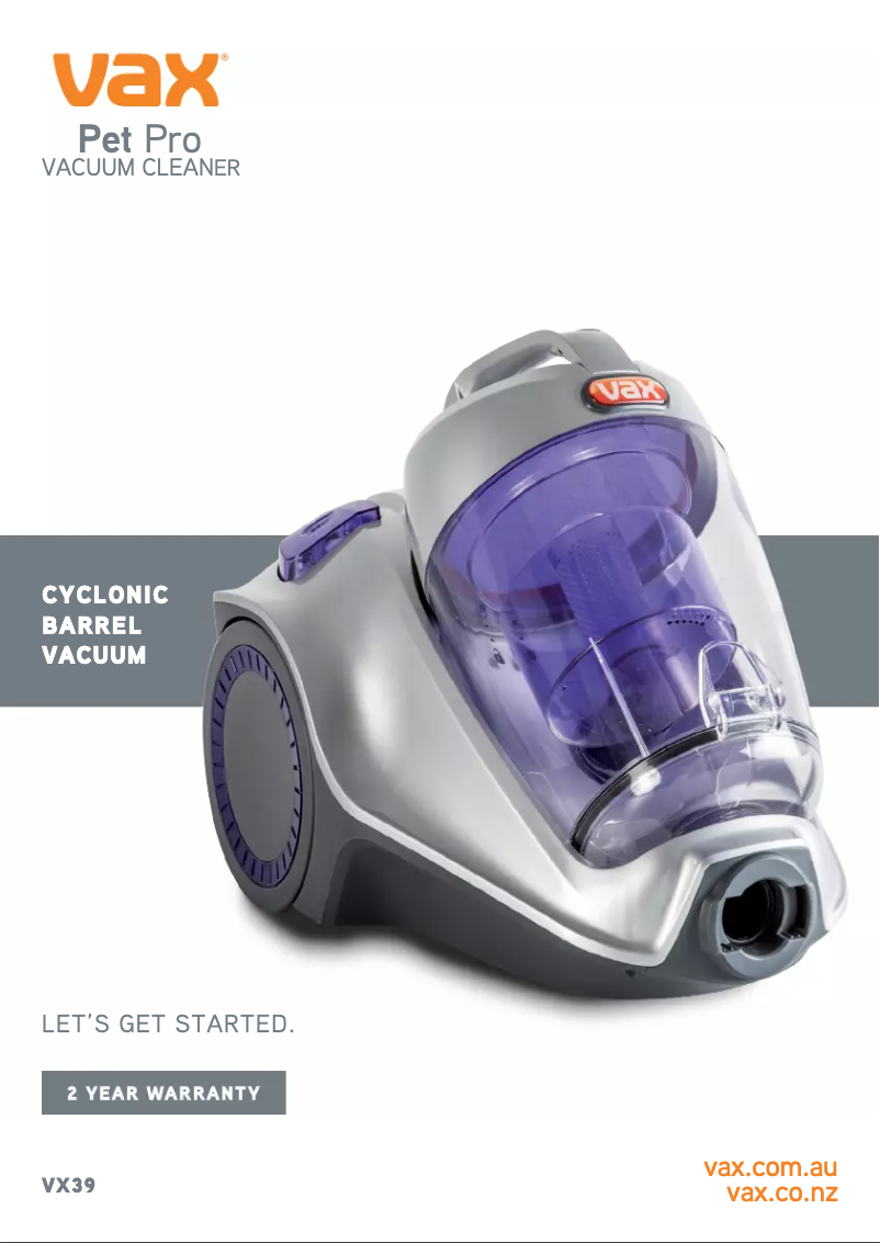 Page n°1 - Manuel utilisateur Vax Pet Pro VX39