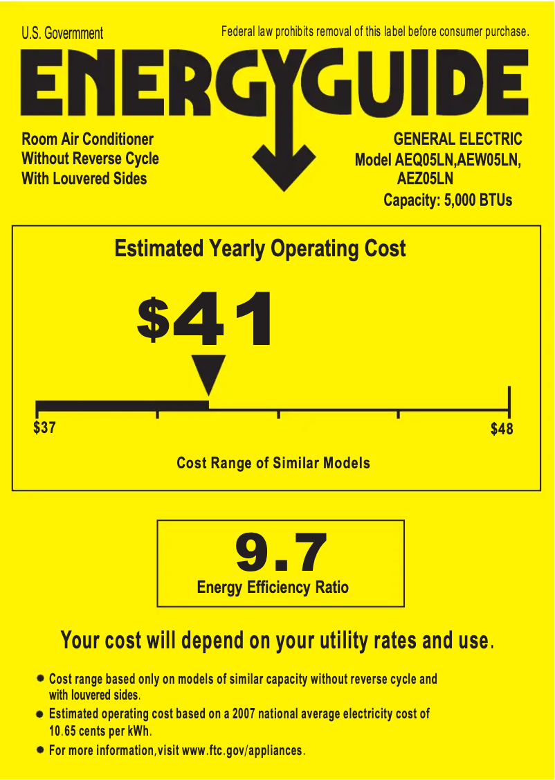 Página 1 del manual Etiqueta energética GE AEW05LN