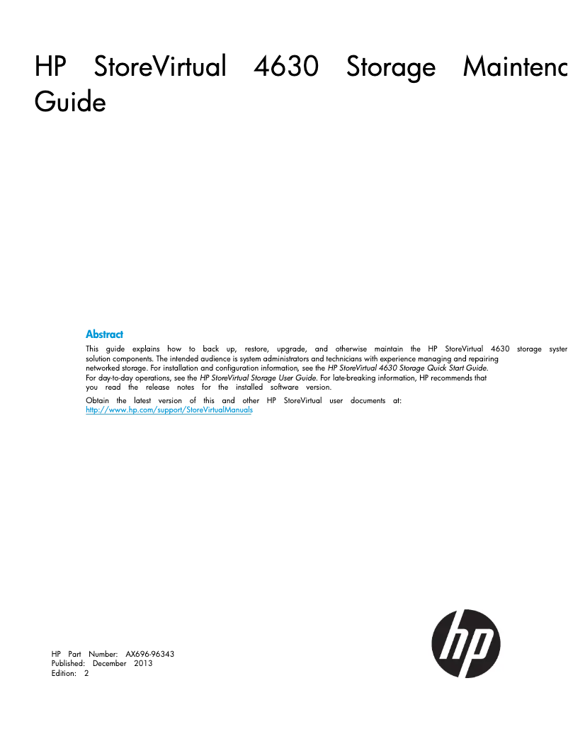 Page 1 de la notice Manuel utilisateur HP StoreVirtual 4630