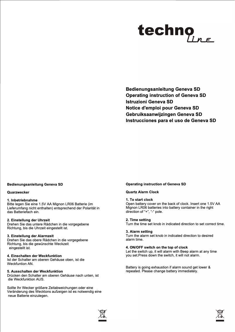 Page 1 de la notice Manuel utilisateur Techno Line Geneva SD