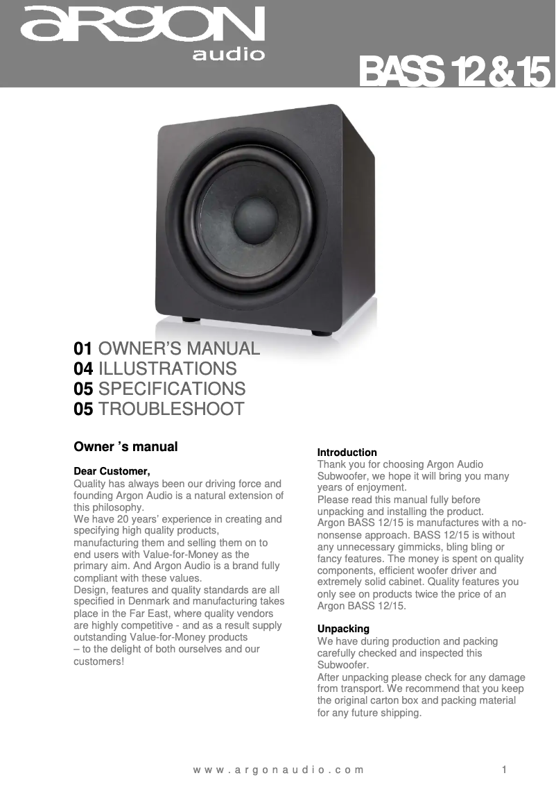 Página 1 del manual Manual de usuario Argon BASS12