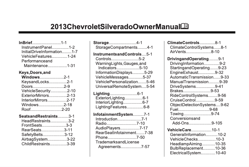Page 1 de la notice Manuel utilisateur Chevrolet Silverado (2013)
