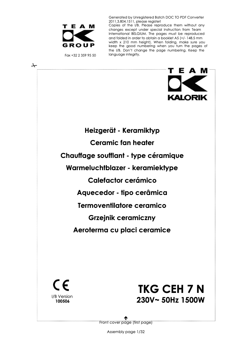 Página 1 del manual Manual de usuario Kalorik TKG CEH 7 N