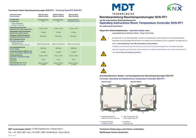 Page 1 de la notice Manuel utilisateur MDT SCN-RT1UPE.01