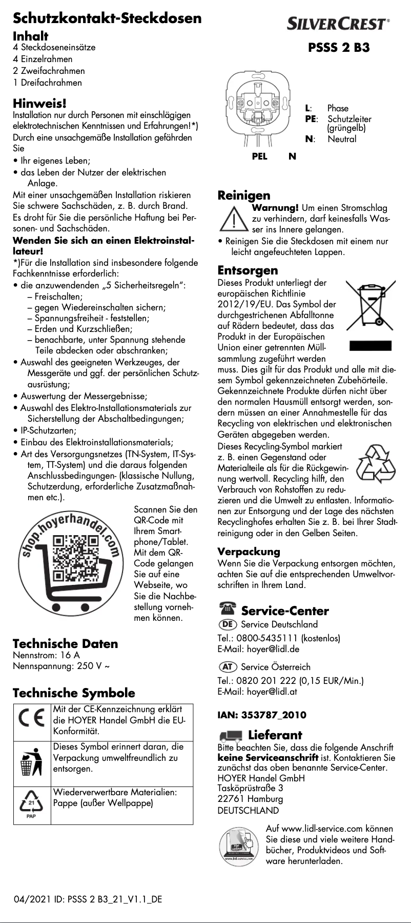 Page n°1 - Manuel utilisateur SilverCrest PSSS 2 B2