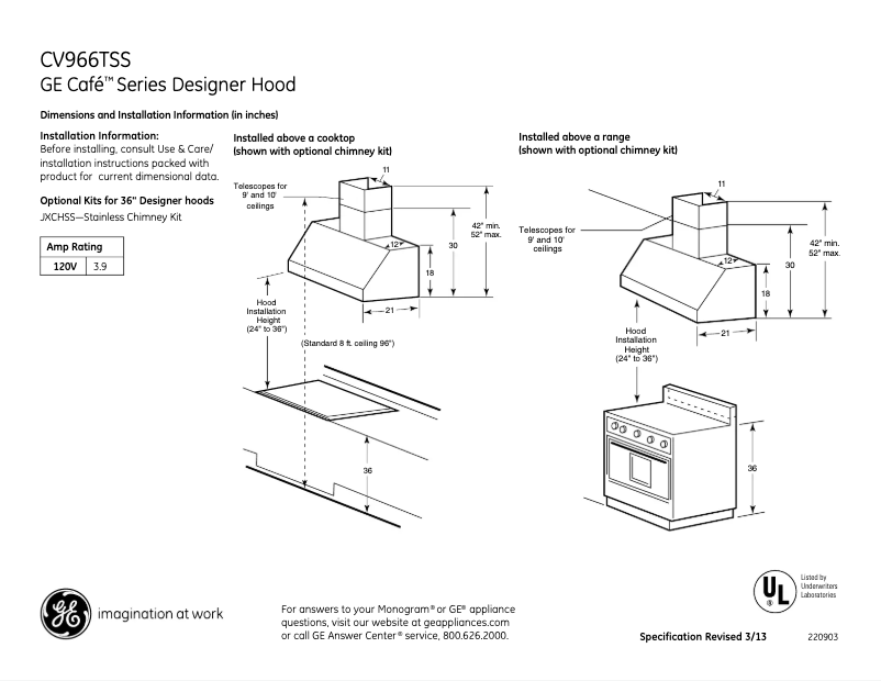 Page n°1 - Fiche technique GE Cafe CV966TSS
