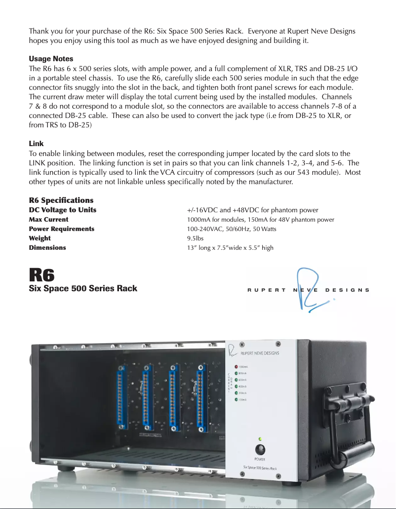 Page 1 de la notice Manuel utilisateur Rupert Neve Designs R6