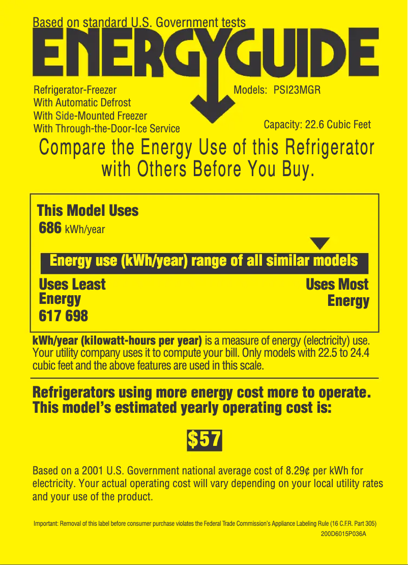 Page 1 de la notice Label énergétique GE Profile CustomStyle PSI23MGRCV