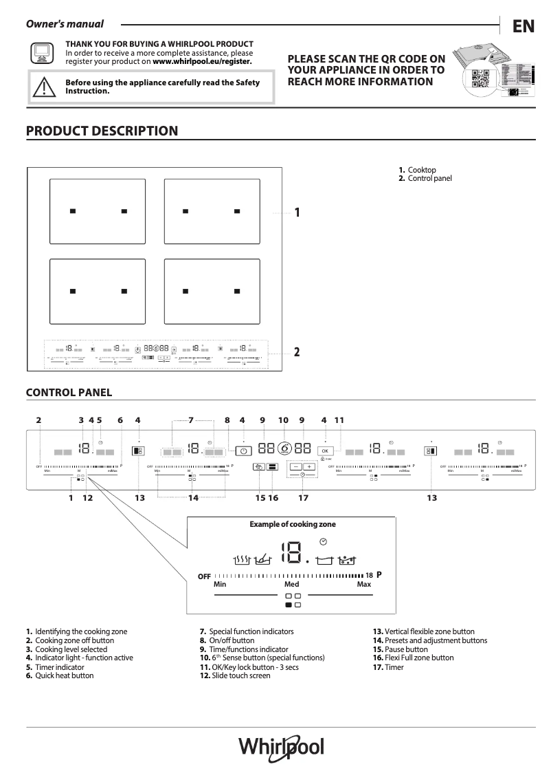 Page 1 de la notice Manuel d'utilisation et d'entretien Whirlpool SMO 658C/BT/IXL