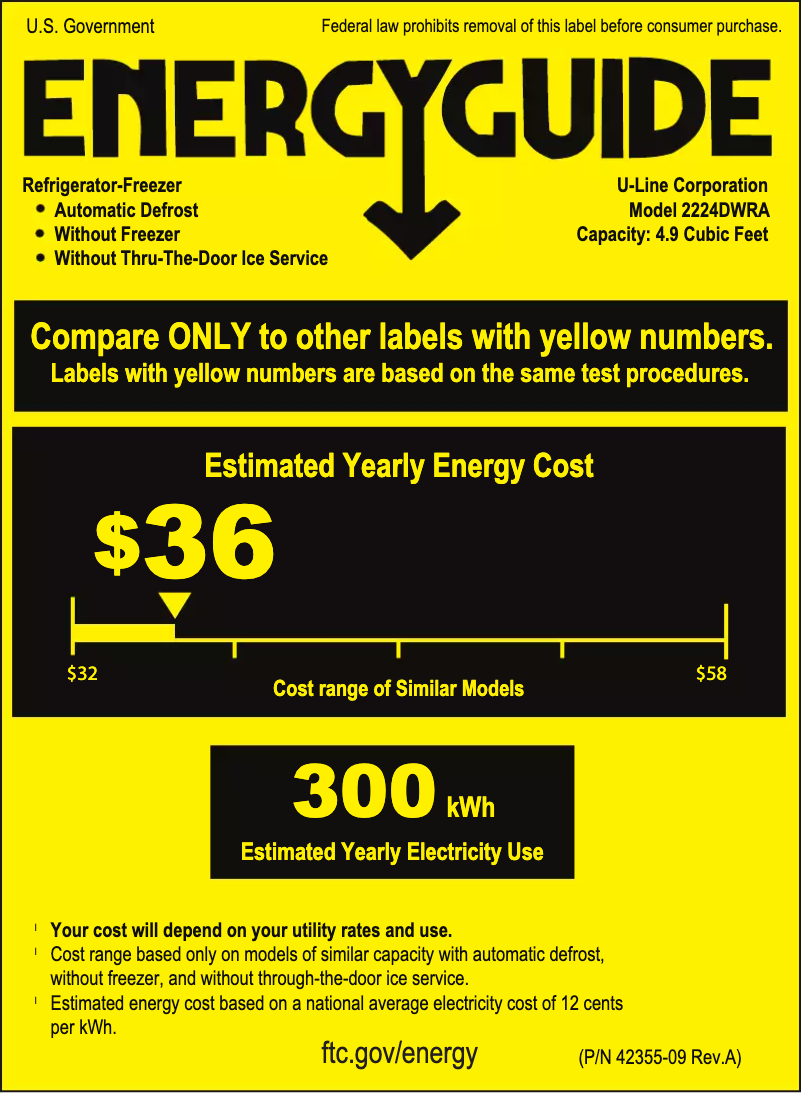 Page 1 de la notice Label énergétique U-Line U-2224DWR