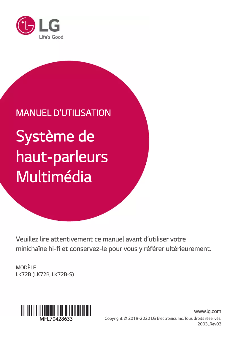 Image de la première page du manuel de l'appareil XBOOM LK72B