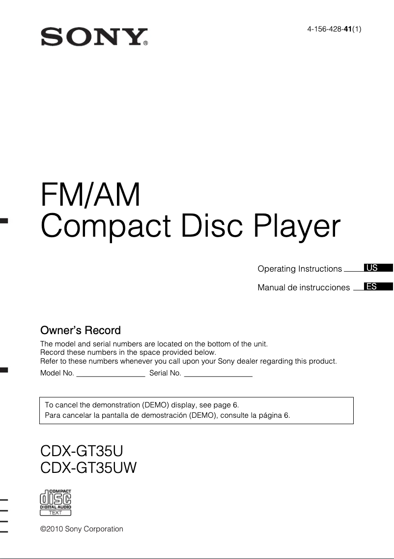 Image de la première page du manuel de l'appareil CDX-GT35UW