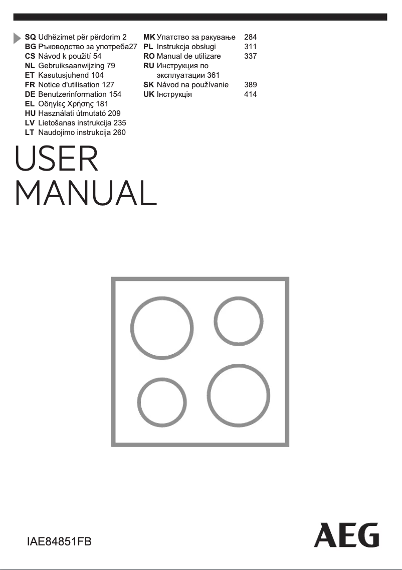 Page 1 de la notice Manuel utilisateur AEG IAE84851FB