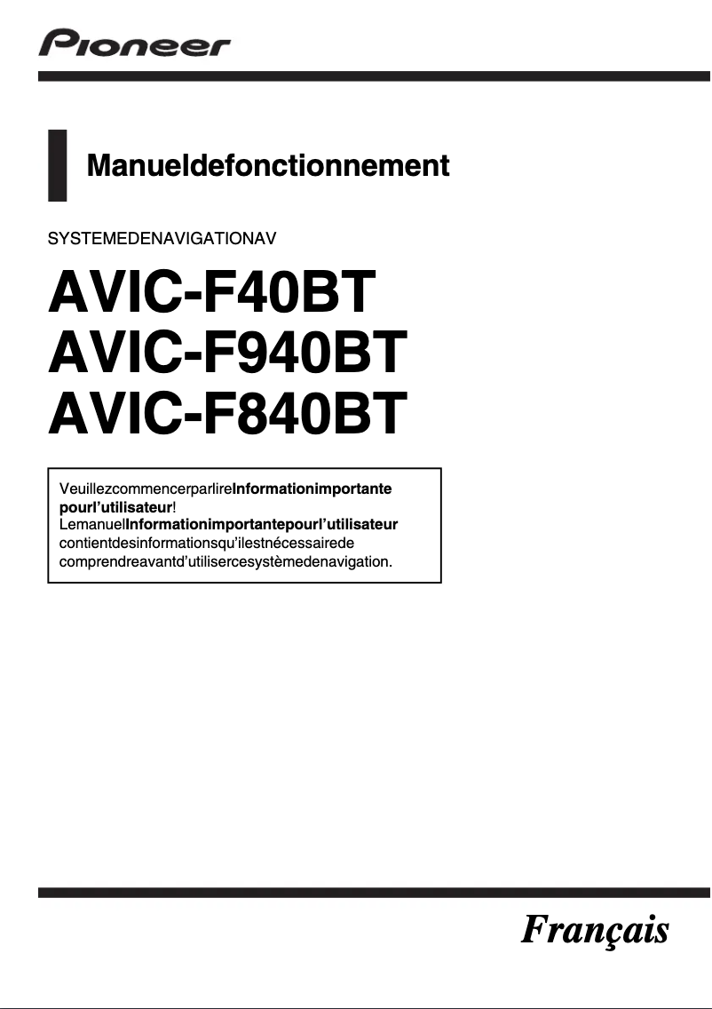 Image de la première page du manuel de l'appareil AVIC-F840BT
