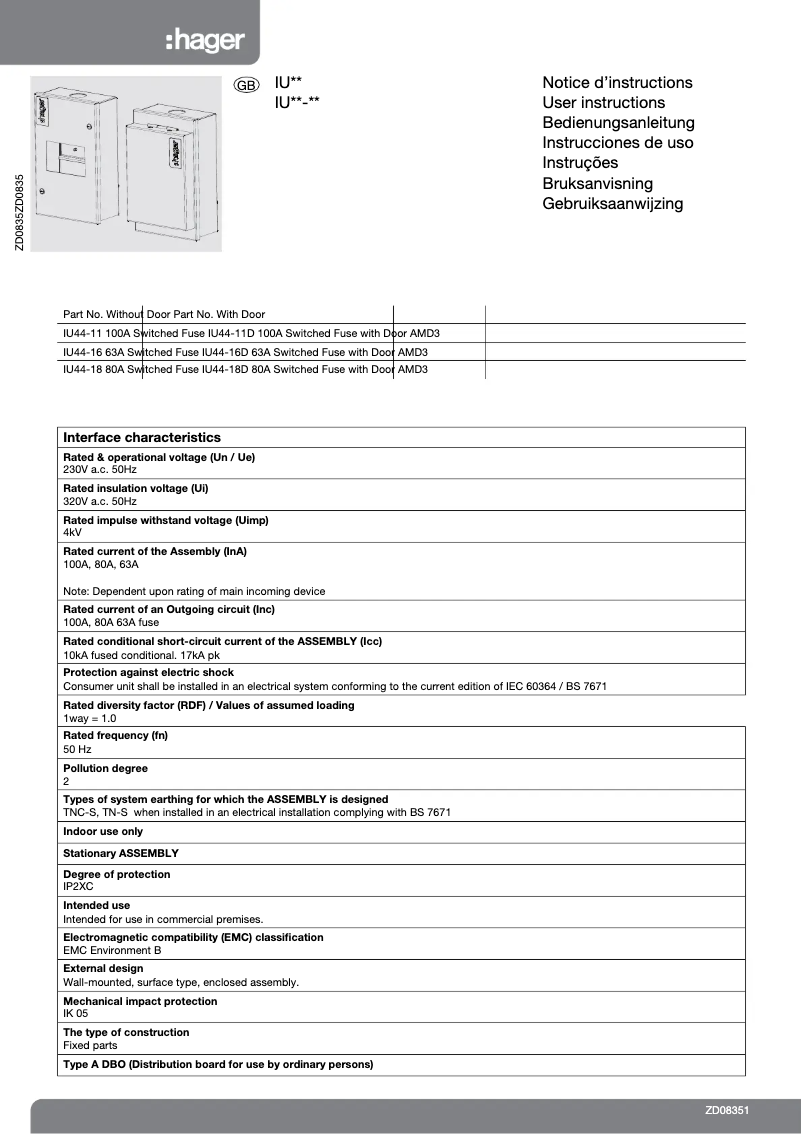 Page n°1 - Manuel utilisateur Hager IU44-18