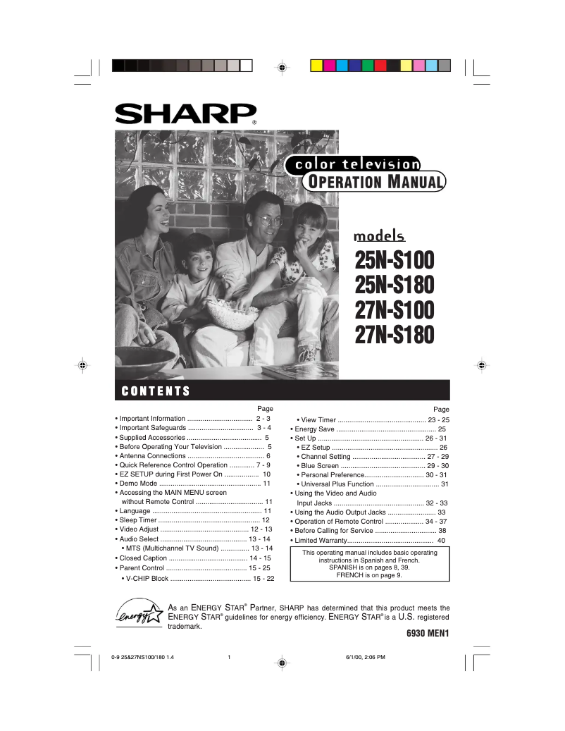 Page n°1 - Manuel utilisateur Sharp 27N-S100