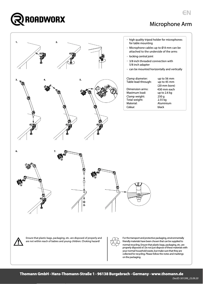 Page 1 de la notice Manuel utilisateur Roadworx Microphone Arm