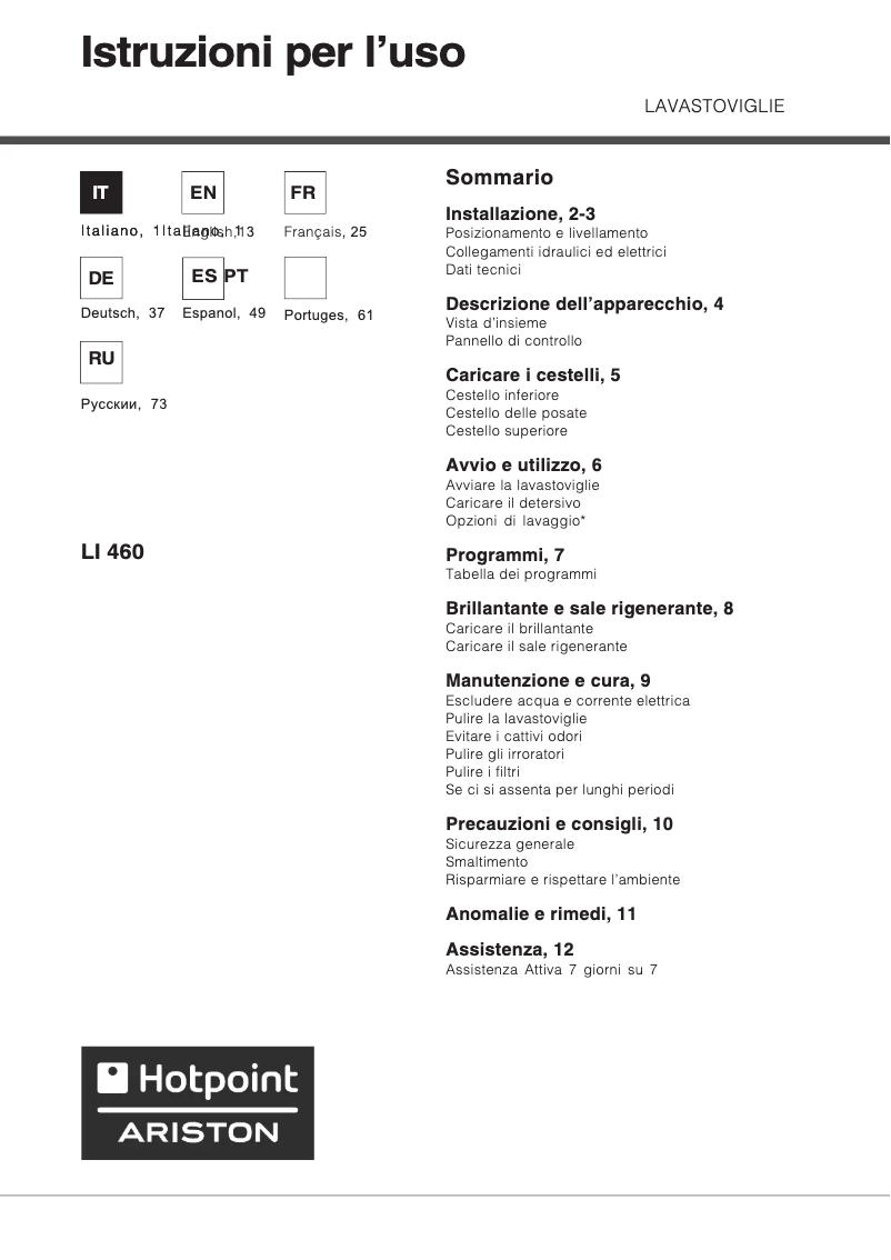 Page 1 de la notice Manuel utilisateur Hotpoint Ariston LI 460.C-HA