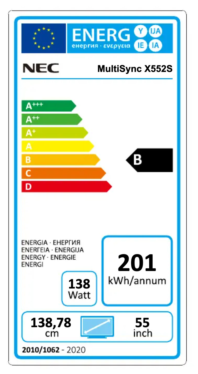 Página 1 del manual Etiqueta energética NEC MultiSync X552S