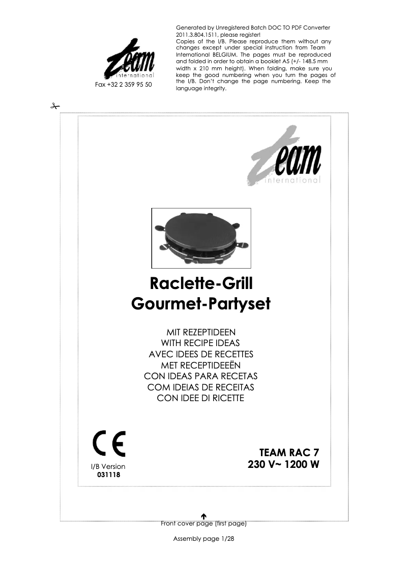 Page 1 de la notice Manuel utilisateur Team RAC 7