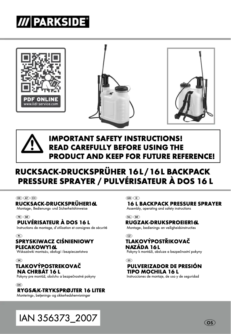 Page 1 de la notice Manuel utilisateur Parkside HG06876