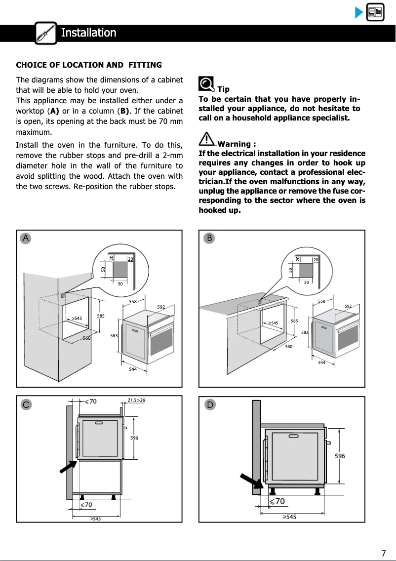 Page n°1 - Guide d'installation Brandt BOC7532LX