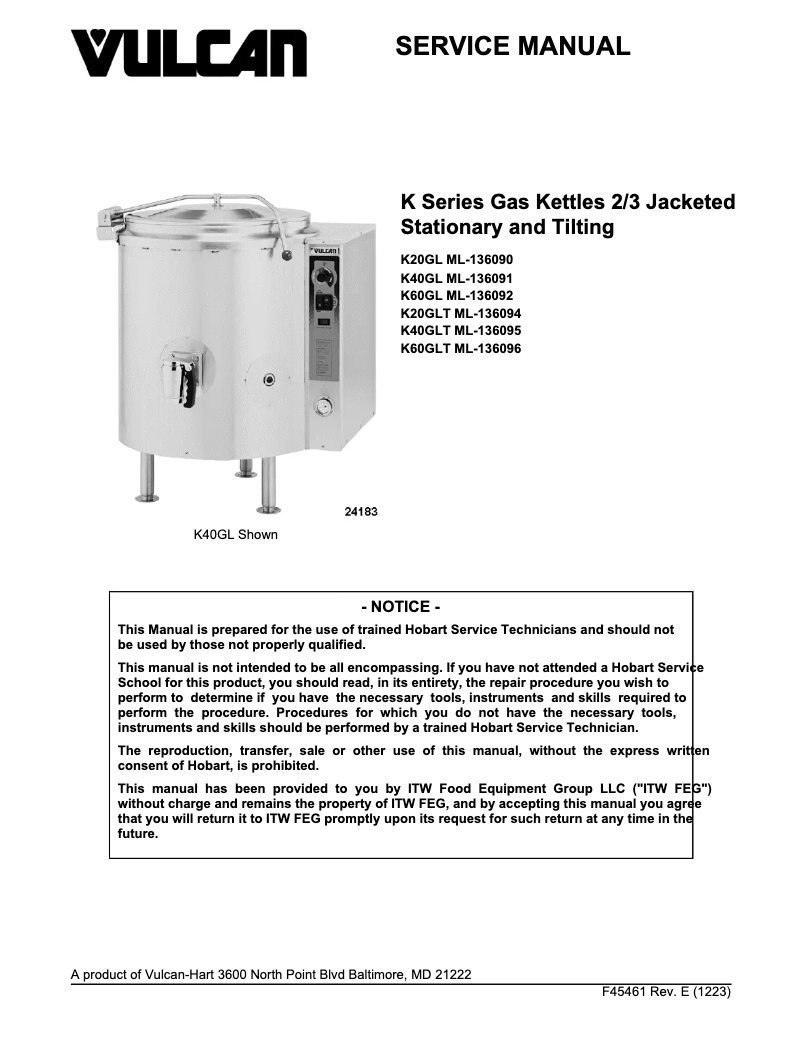 Image de la première page du manuel de l'appareil K60GLT