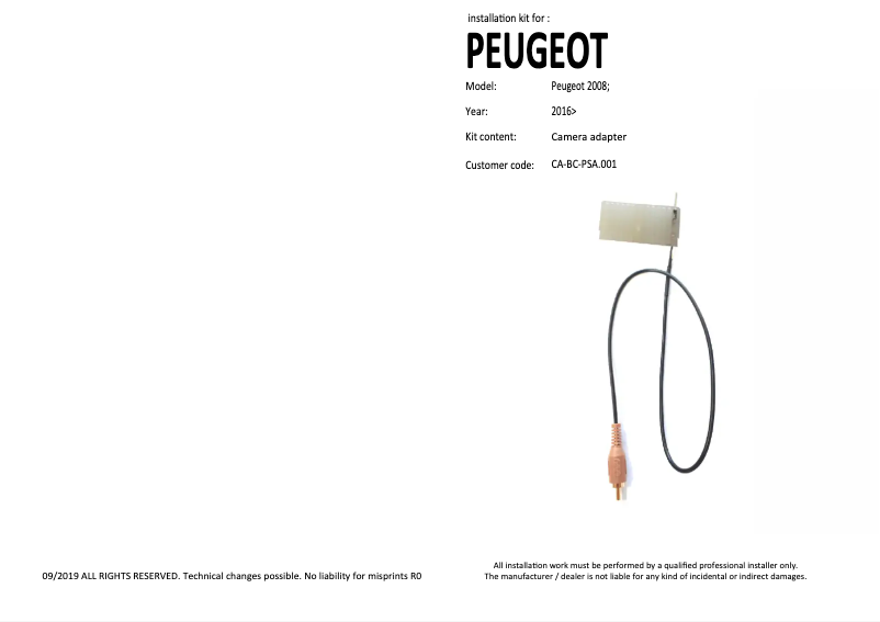 Page 1 de la notice Manuel utilisateur Pioneer CA-BC-PSA.001