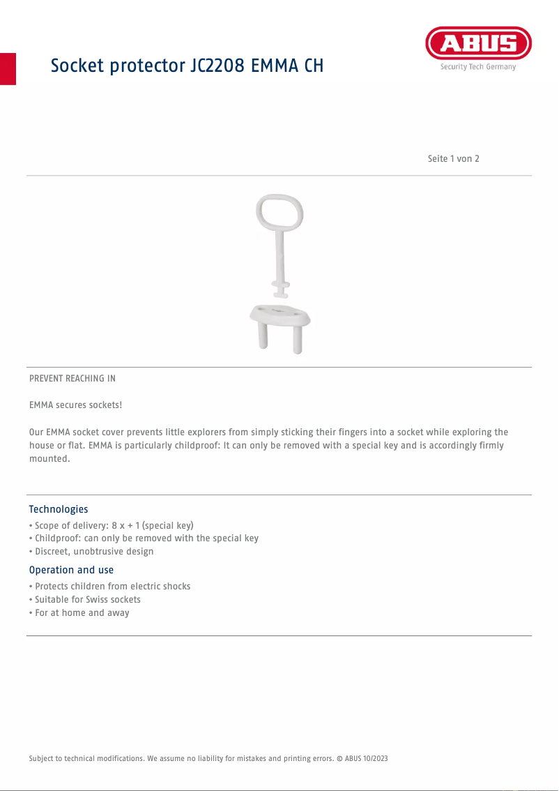 Image de la première page du manuel de l'appareil JC2208 EMMA