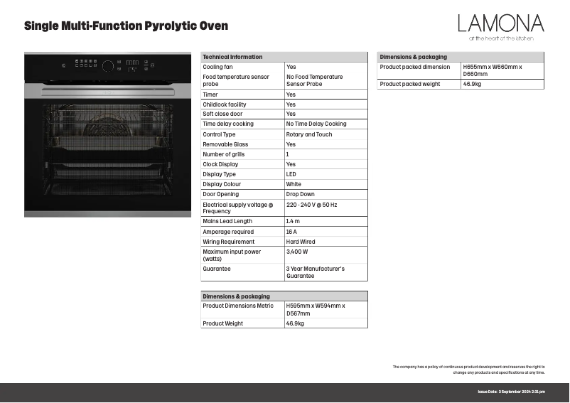 Página 1 del manual Ficha técnica Lamona LAM3711